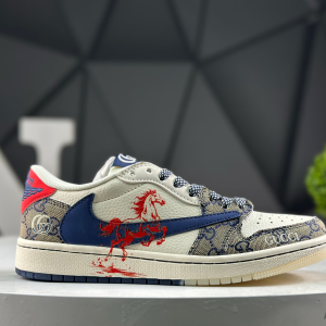 Nike Air Jordan 1 Low x Travis Scott Year of the Horse Brown Blue Red FF2026-118 Sneakers