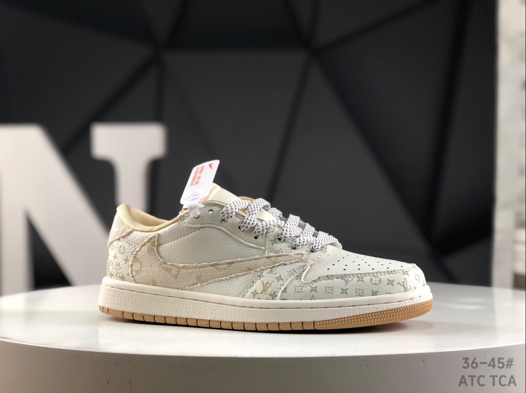 Nike Air Jordan 1 Low x Travis Scott Fragment Louis Vuitton Denim Monogram SJ2068-006 Sneakers