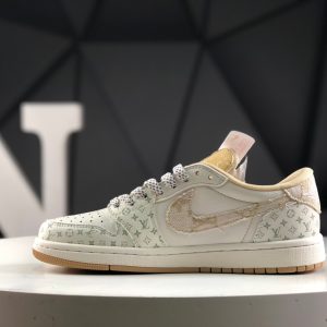 Nike Air Jordan 1 Low x Travis Scott Fragment Louis Vuitton Denim Monogram SJ2068-006 Sneakers
